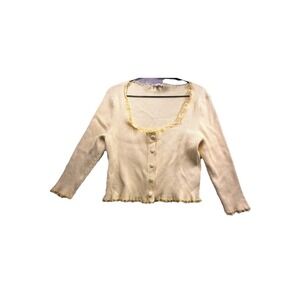 For‎ Love And Lemons Yellow Lace Trim Cardigan Cropped Coquette Size XL